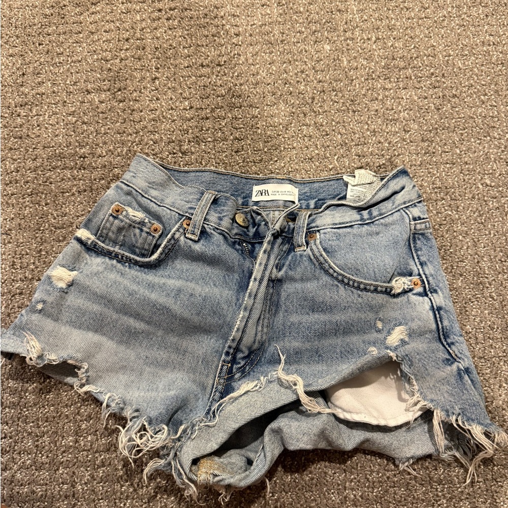 Zara Women's Light Blue Ripped Jean Shorts
